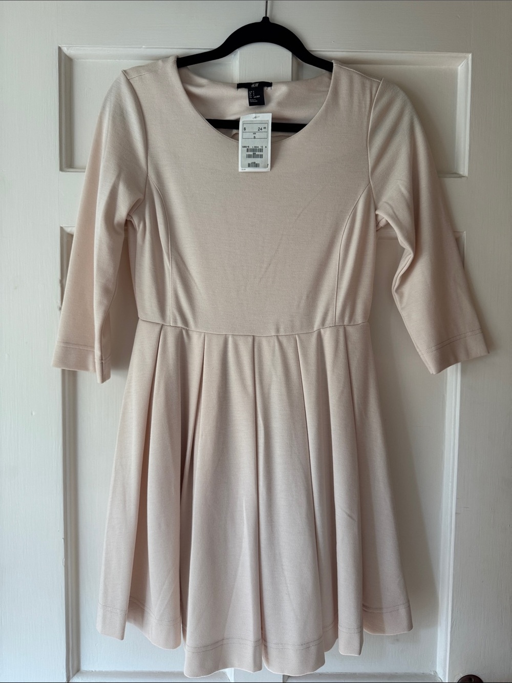 Cream Pleated Fit-and-Flare Dress by H&M